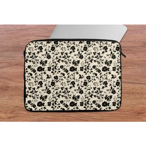Bloemen - Dessin - Zwart laptophoes neopreen klein 279 -tafel