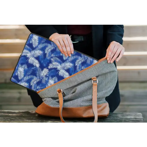 Palmblad - Patroon - Blauw laptophoes neopreen klein 279 -tas