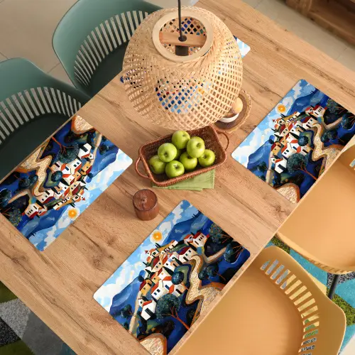 Dorp - Heuvelachtig - Zon - Mozaïek Placemat vinyl groot -zzsfeer5_Kitchenyeah-website