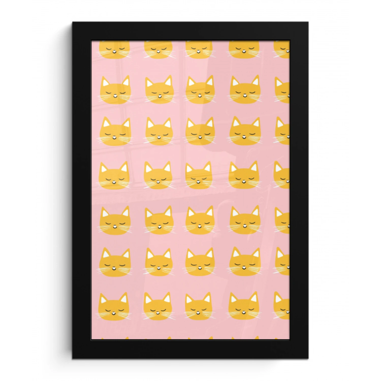 Katten - Patroon - Roze fotolijst zwart zonder passe partout klein 224 -3d