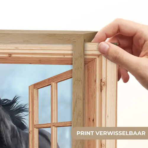 Doorkijk - Paarden - Winter - Dieren - Natuur - Hout Light Box met batterij (Wandlamp) middel -USP_websiteprintNL