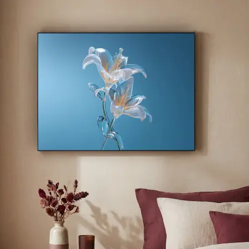 Lelies - Blauw - Glazen Textielframe - compleet frame klein -sfeer1