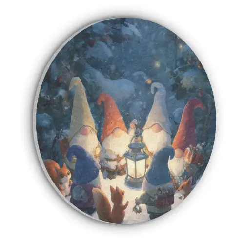 Winter - Gnooms - Eekhoorns - Meerkleurig Akoestische PET Vilt - Rond klein -3d