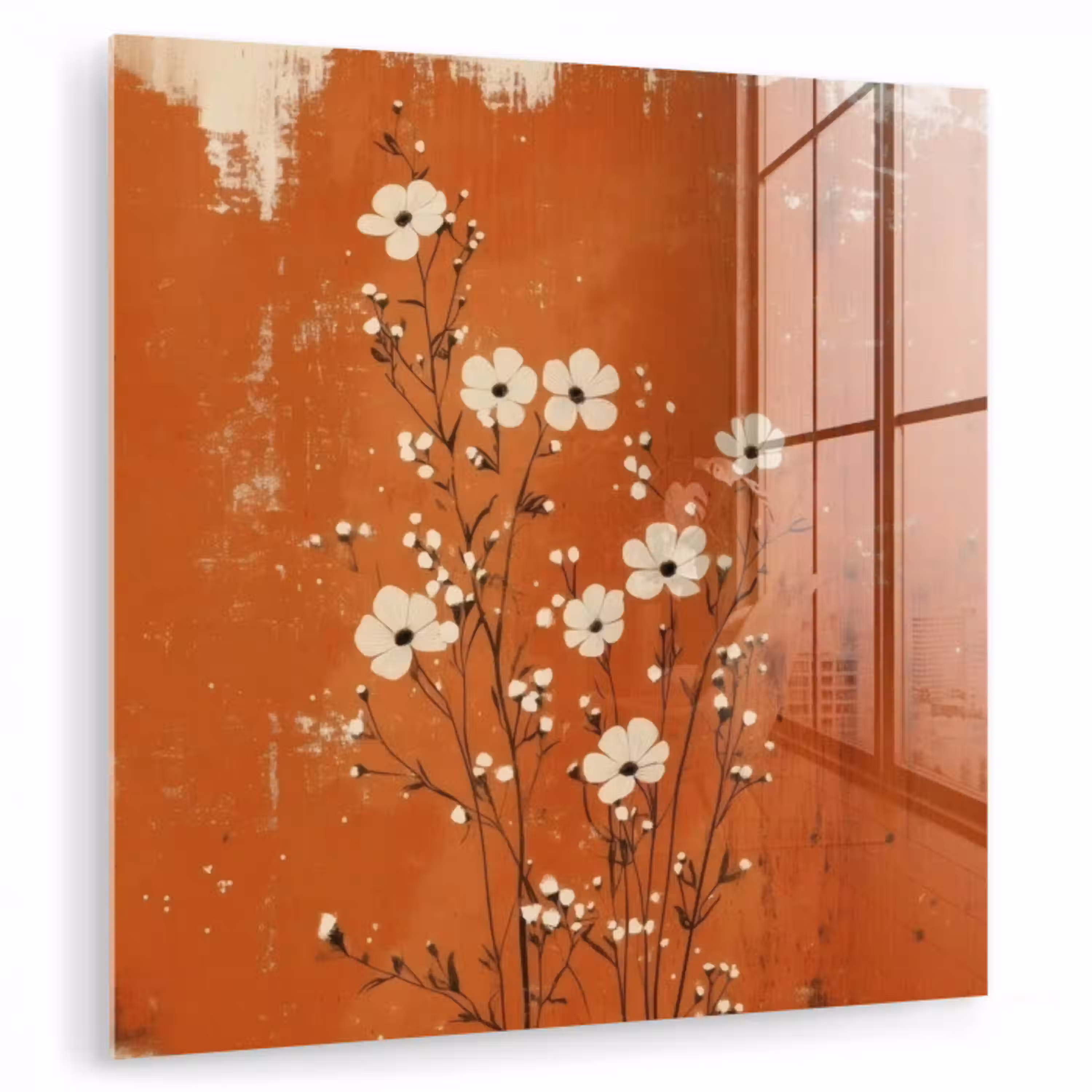 Bloemen - Wit - Subtiel - Roestkleur plexiglas 5mm klein -zzzproduct_nieuw