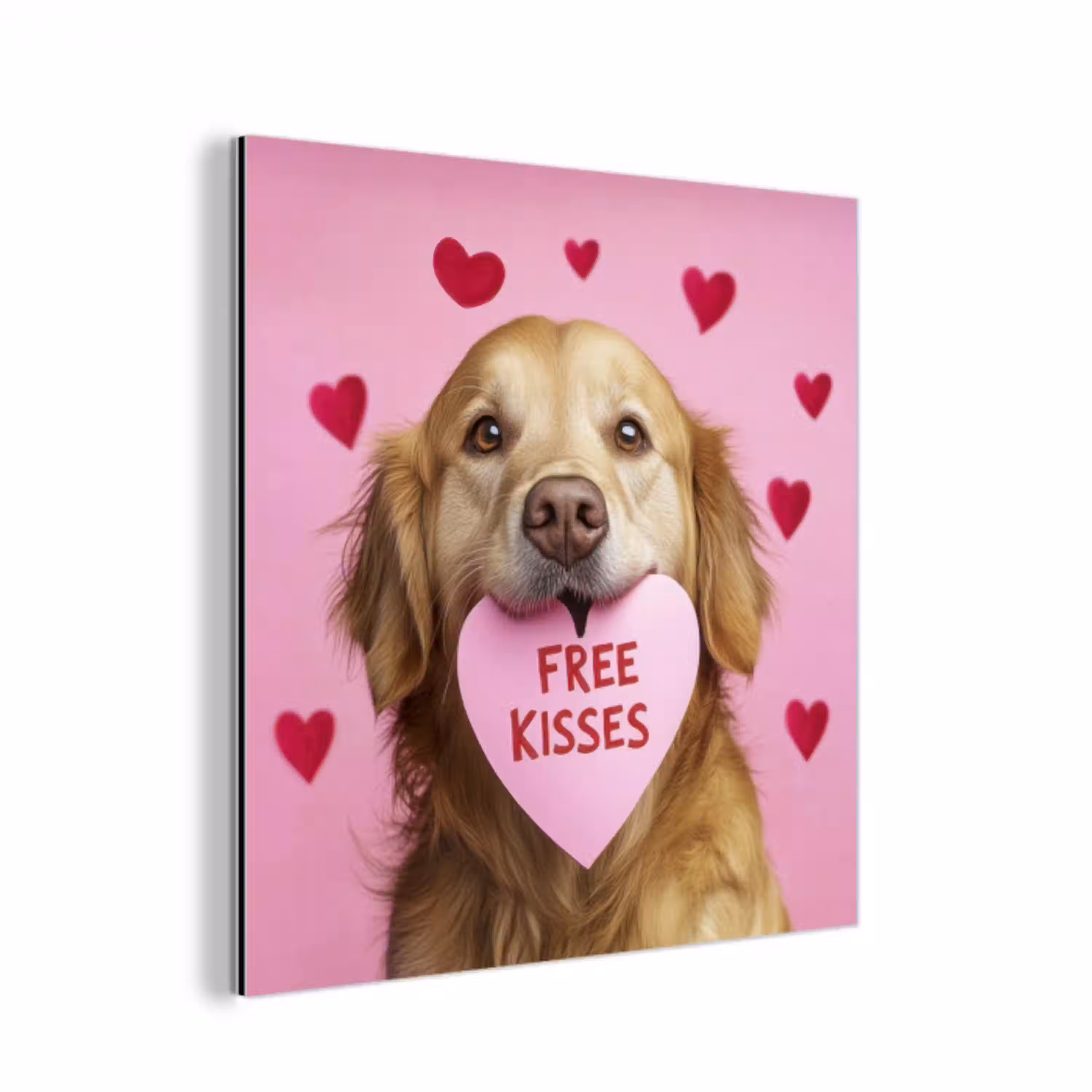 Hond - Kiss- Valentijn - Hartjes aluminium wit klein -3d