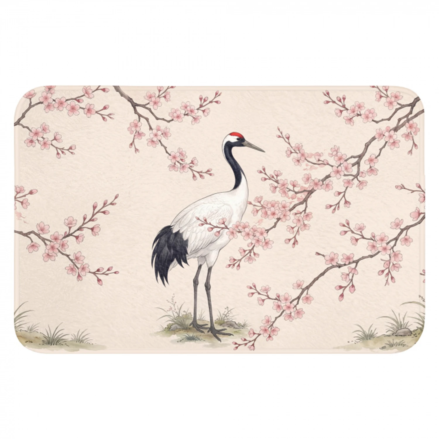 Aziatisch - Kraanvogel - Beige Badmat klein -3d