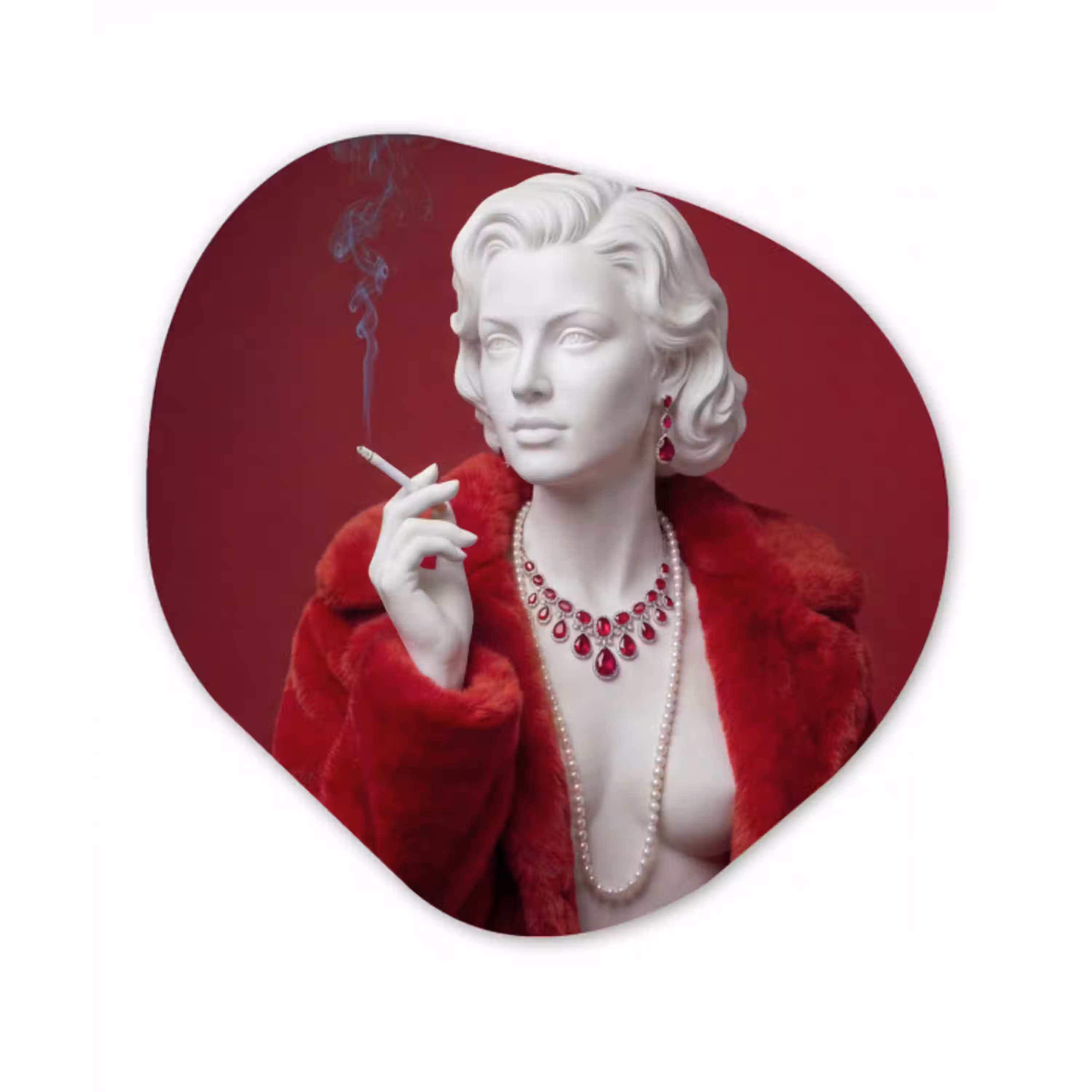 Vrouw - Bontjas - Mode - Klassiek - Rood Wandcirkel Organisch Aluminium middel -3d