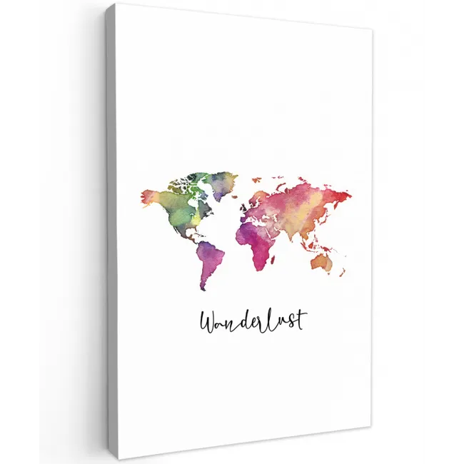 Wereldkaart - Wanderlust - Paars Tuinposter op houten frame 2 cm dik middel -3d