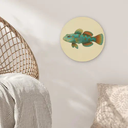 Vis - Blauw - Stippen - Schubben Akoestische PET Vilt - Rond klein -sfeer4