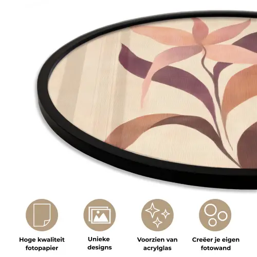 Minimalistisch - Bloem - Bladeren - Beige Fotolijst rond zonder passe partout klein -closeup_NL