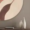 Minimalistisch - Bloem - Bladeren - Beige Akoestische PET Vilt - Rond klein -sfeer5_closeup