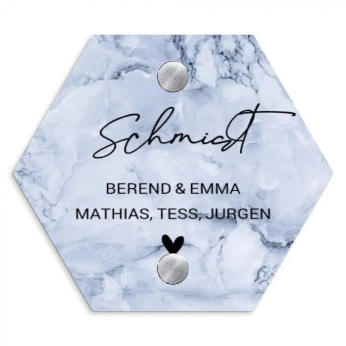 Blauw marmer - Sierlijk Naambord Hexagon klein -3d