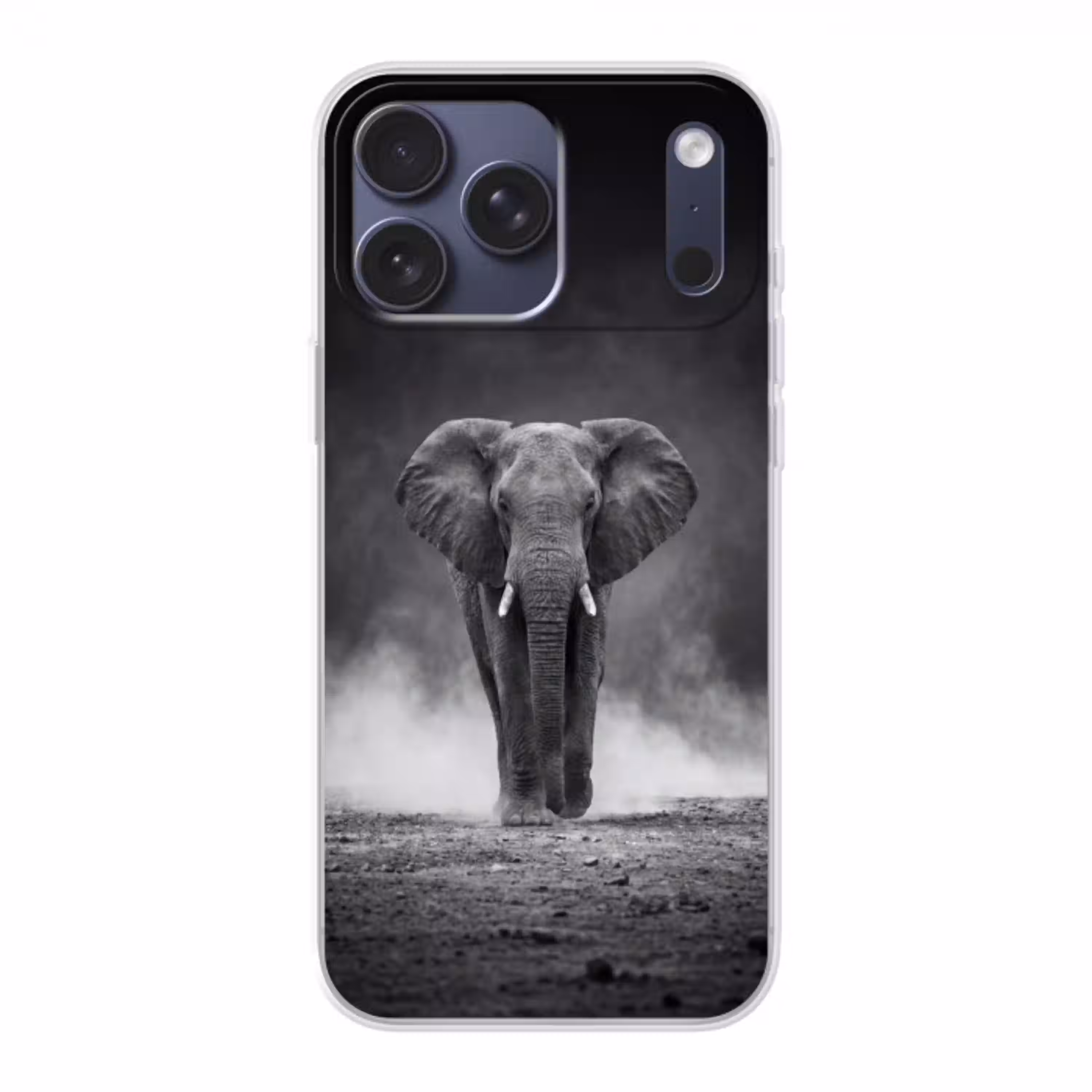 Olifant - Zwart - Wit - Rook Telefoonhoesje iPhone 17 Pro Max klein -3d