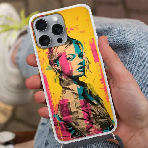 Vrouw - Verfstrepen - Gekleurd Hoesje iPhone 16 Pro Max met koord klein -sfeer3