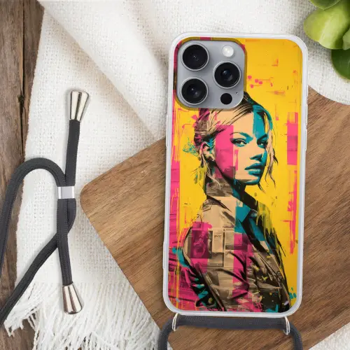 Vrouw - Verfstrepen - Gekleurd Hoesje iPhone 16 Pro Max met koord klein -sfeer4
