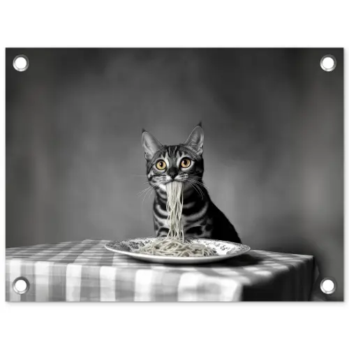 Bengaal - Kat - Tafelkleed - Zwart - Wit - Dier tuinposter los doek klein -3d