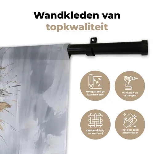Bloemen - Wit - Vaas - Abstract Wandkleed katoen klein -sfeer2