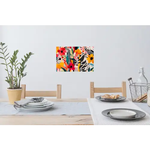 Bloemen - Bladeren - Abstract - Kleurrijk Muursticker klein -eettafel