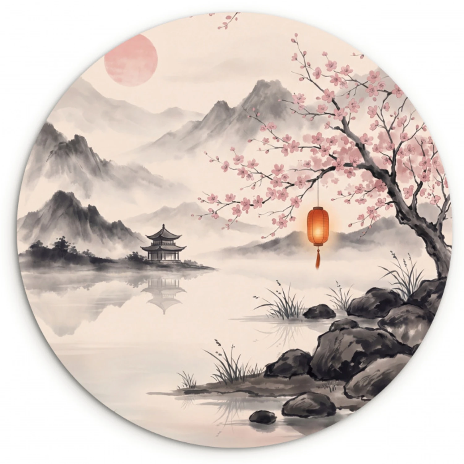 Zon - Japans - Traditioneel Wandcirkel kunststof plaat 5mm dik klein -3d