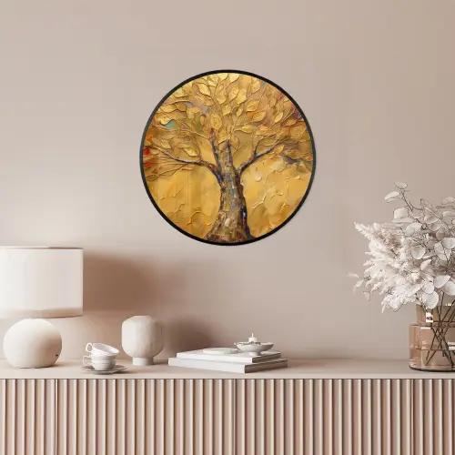 Goud - Boom - Abstract - Modern Fotolijst rond zonder passe partout klein -sfeer3