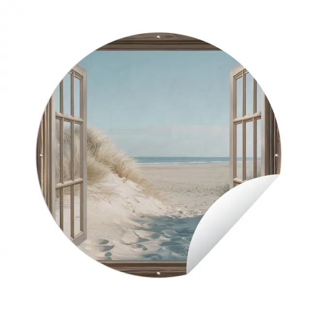 Doorkijk - Helmgras - Duinen - Zee - Landschap Wandcirkel tuinposter met ringen klein -3d