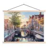 Brug - Stad - Huizen - Boot textielposter latten blank klein -3d