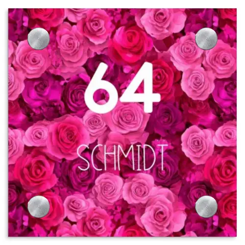 Roze rozen - Modern Naambord Vierkant klein -3d