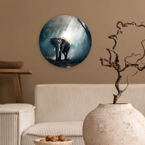 Olifant - Dieren - Licht - Bos - Natuur - Wilde dieren Wandcirkel kunststof plaat 5mm dik klein -sfeer1