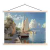 Zeilschip - Huizen - Kade - Zee textielposter latten blank klein -3d