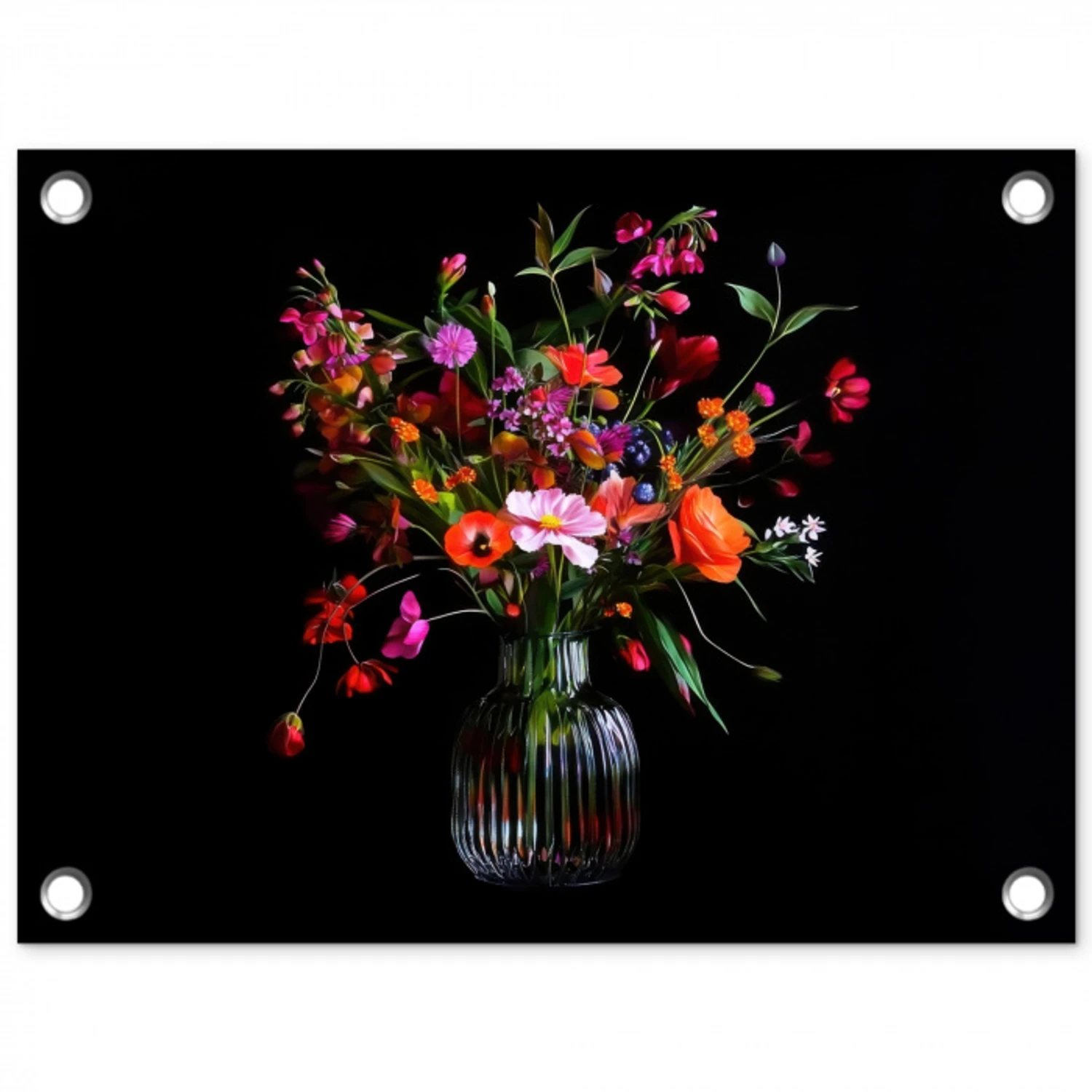 Boeket - Veldbloemen - Vaas tuinposter los doek klein -3d