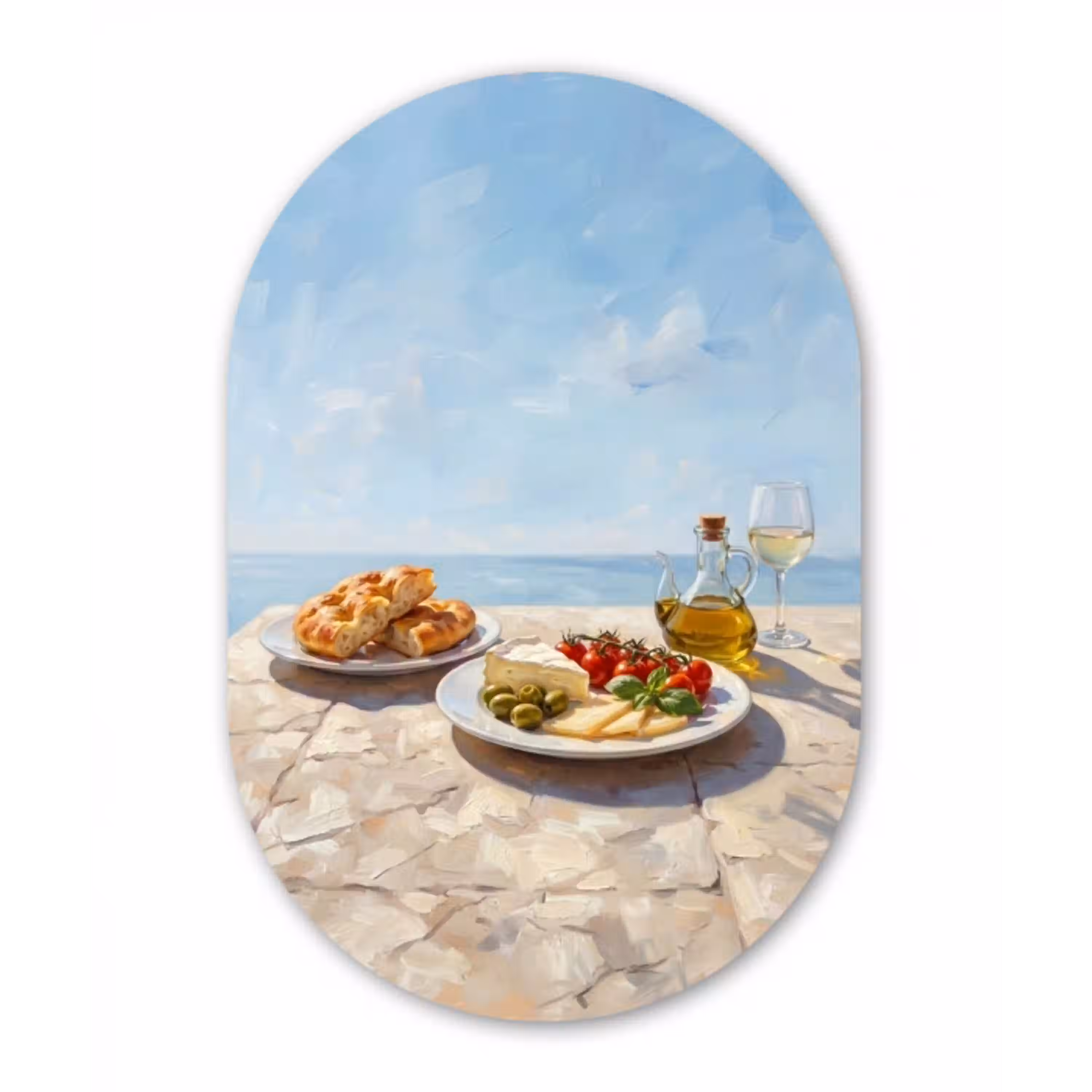 Eten - Middellandse Zee - Natuur - Geschilderd Wandcirkel Ovaal Aluminium middel -3d