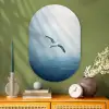 Meeuw - Wit - Zee - Mistig Wandcirkel Ovaal Glas middel -sfeer2
