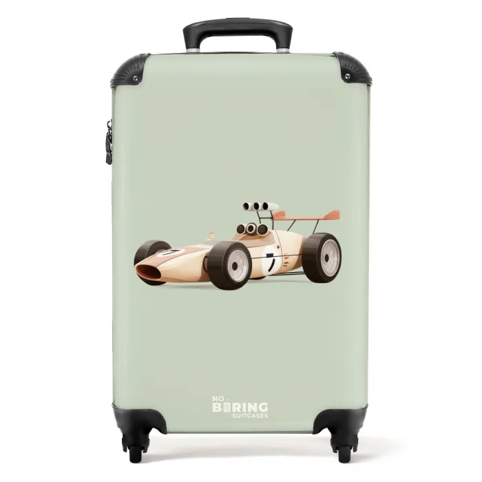 Beige retro raceauto op groen achtergrond NBS - Handbagage koffer - Volwassenen Unisex middel -productfoto_recht
