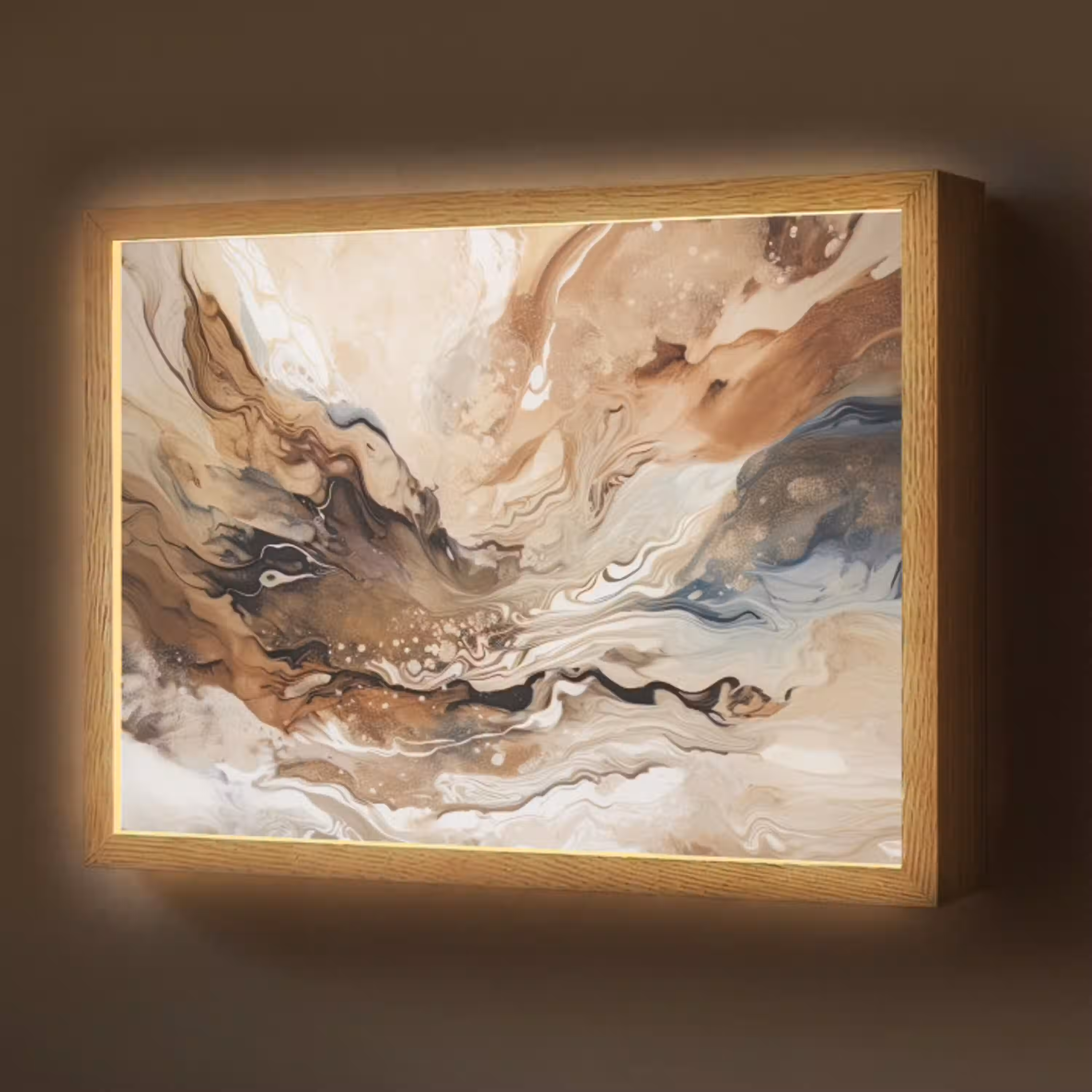 Abstract - Kunst - Verf - Beige - Modern Light Box met batterij (Wandlamp) middel -z3d_website