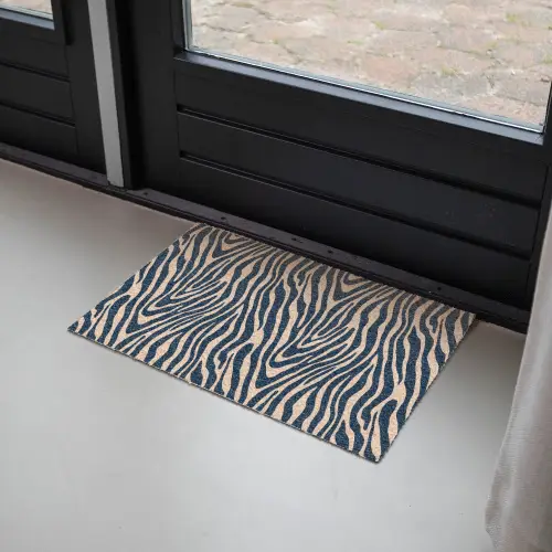Zebra - Patroon - Blauw - Beige Deurmat klein 898 -sfeer2