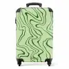 Lichtgroene achtergrond met abstracte donkergroene lijnen NBS - Handbagage koffer - Unisex middel -productfoto_recht