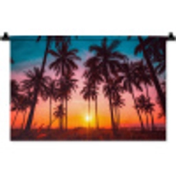 Palmboom - Zonsondergang - Horizon - Strand - Oranje - Roze Wandkleed katoen klein -zz3d