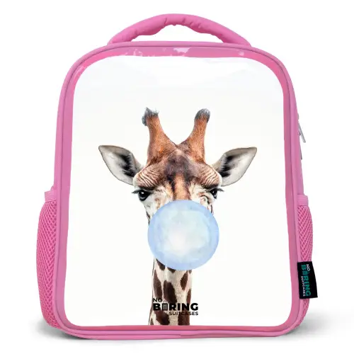 Kauwende Kobus blauw Kinderrugzak - Roze middel -3d