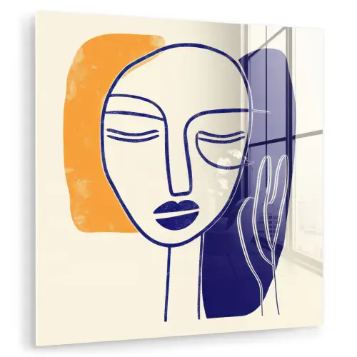Minimalistisch - Gezicht - Hand - Oranje - Blauw plexiglas 5mm klein -zzzproduct_nieuw