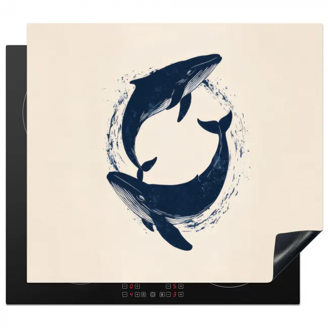 Walvissen - Spetters - Cirkel - Donkerblauw Inductie beschermer vinyl 3mm middel -3d