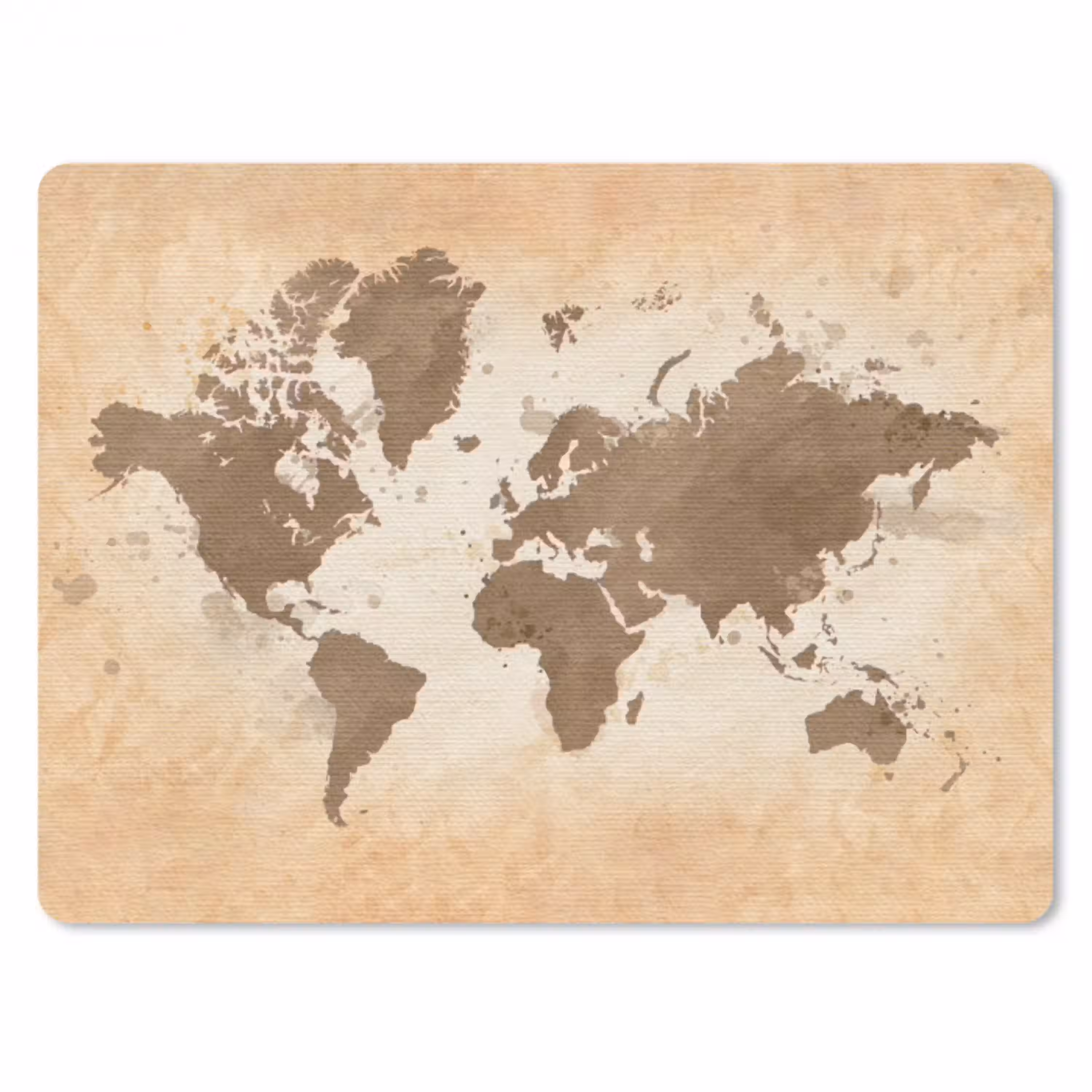 Wereldkaart - Beige - Bruin muismat rubber klein -3d