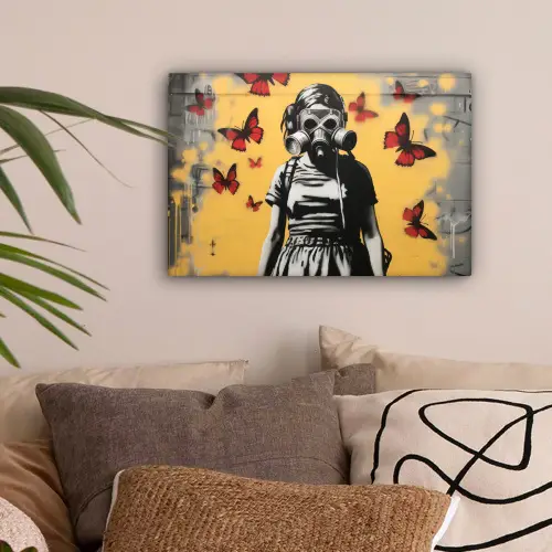 Meisje - Gasmasker - Vlinders - Graffiti canvas 2cm klein -sfeer1