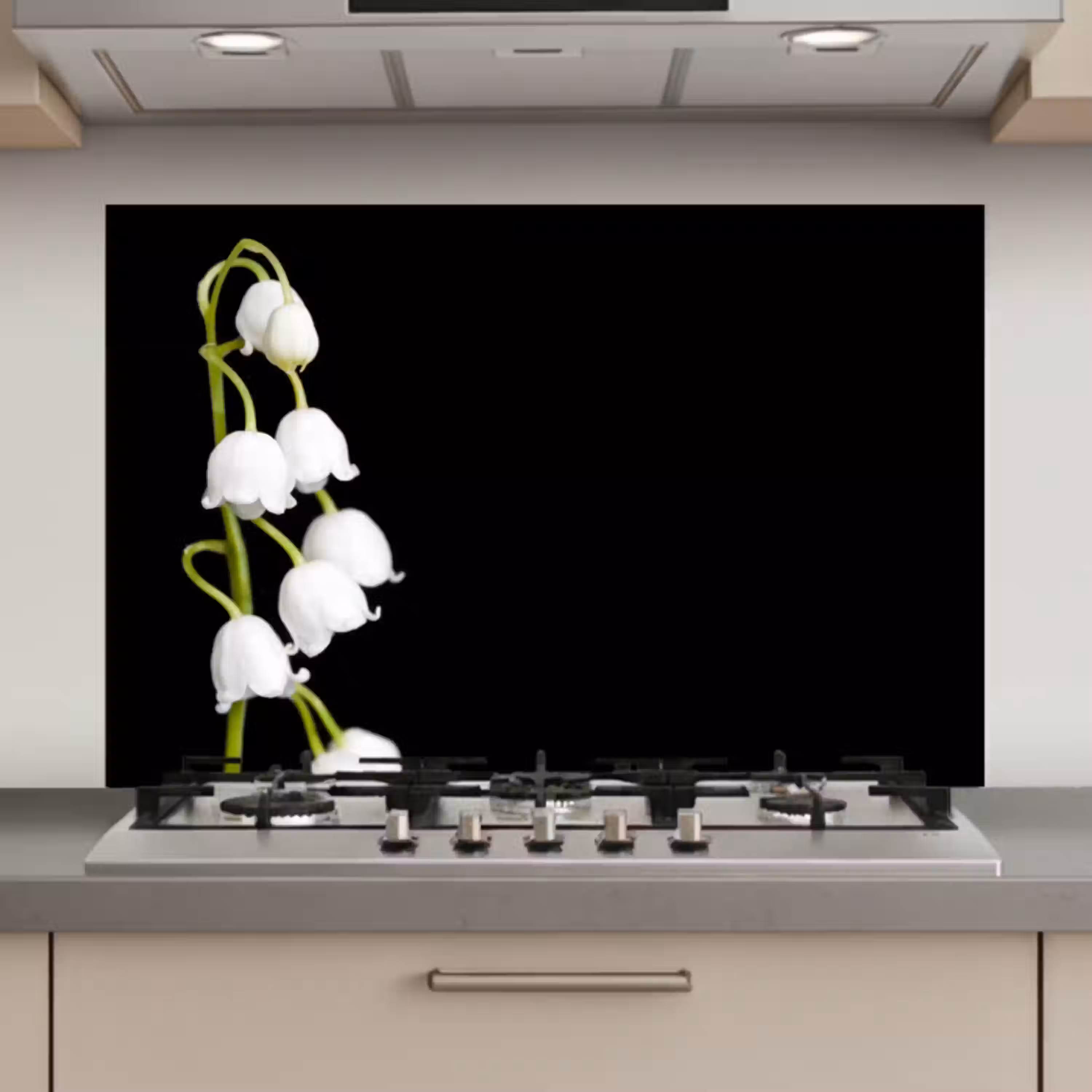 Lelietjes van dalen - Bloemen - Zwart - Flora keuken achterwand spatscherm klein -3d_website