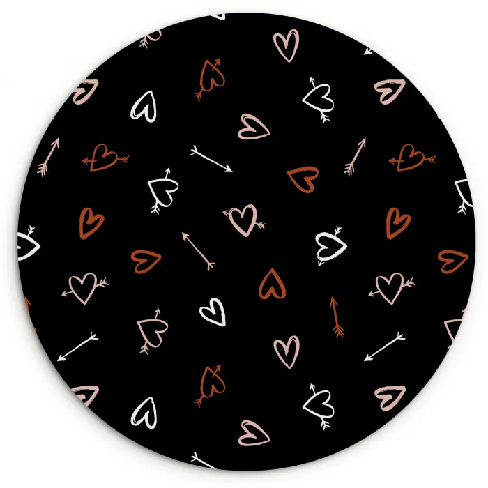 Zwart - Hartjes - Pijl - Patroon Wandcirkel plexiglas klein 852 -3d