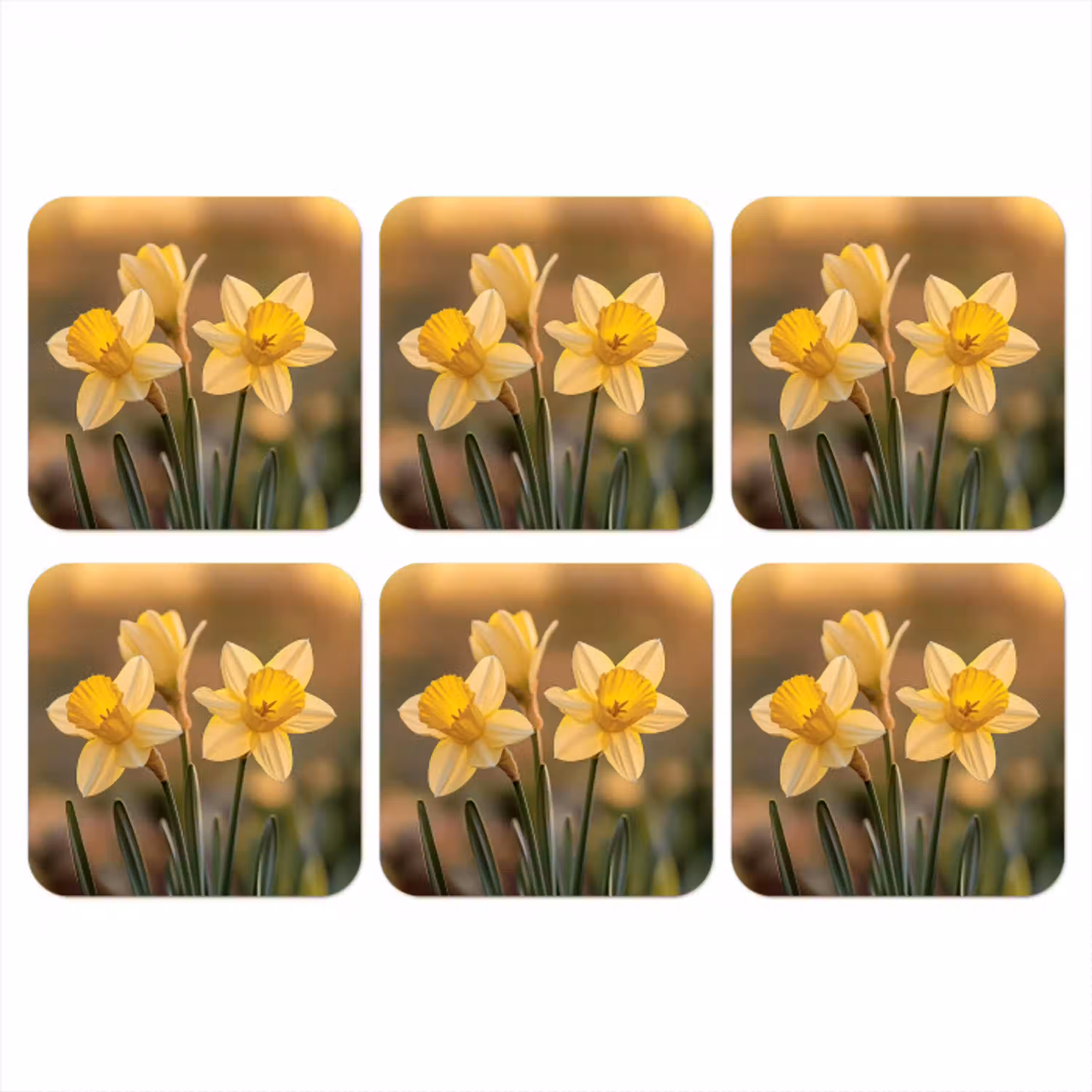 Bloemen - Geel - Wazig onderzetter kurk middel -3d