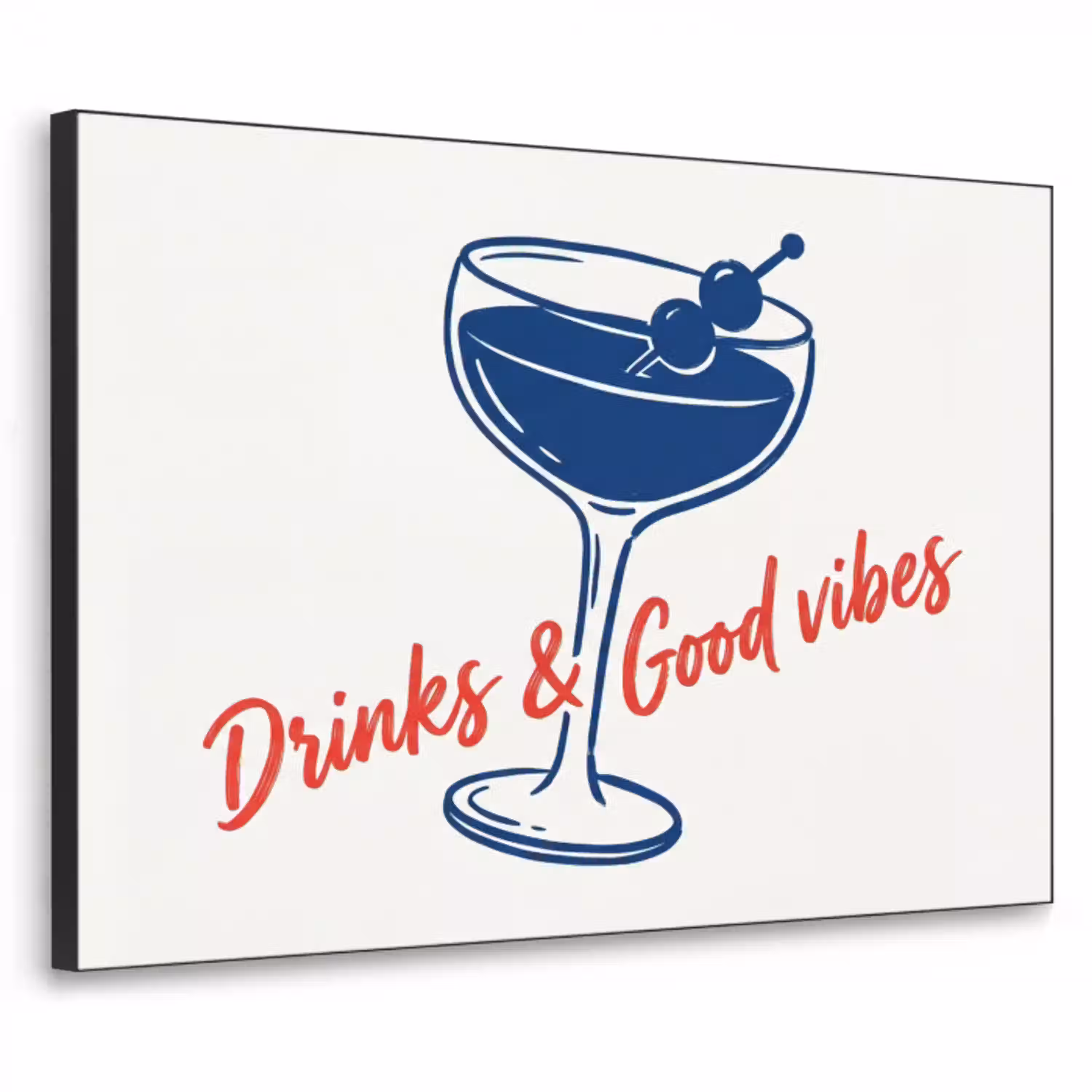 Cocktail - Glas - Illustratie - Blauw - Wit Textielframe zwart klein -3d