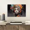 Vrouw - Hoofddoek - Graffiti - Zwart aluminium wit klein -sfeer1