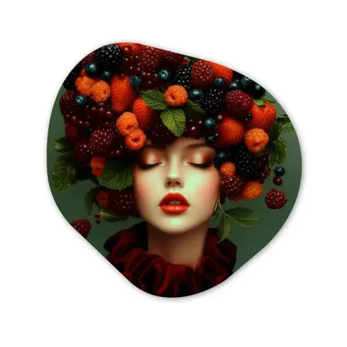 Vrouw - Aardbeien - Frambozen - Bramen - Bessen Wandcirkel Organisch Aluminium middel -3d