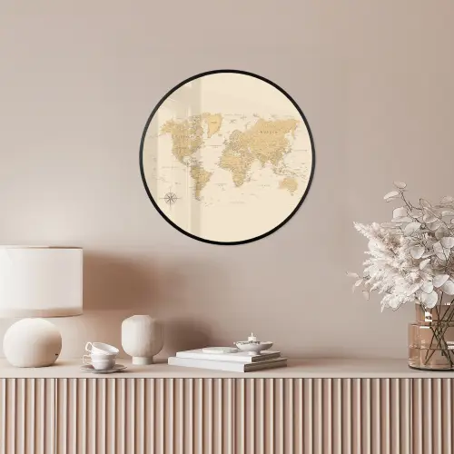 Wereldkaart - Realistisch - Beige Fotolijst rond zonder passe partout klein -sfeer3