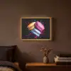 Macarons - Dessert - Graffiti - Kleurrijk - Roze - Blauw - Geel Light Box met batterij (Wandlamp) middel -sfeer4